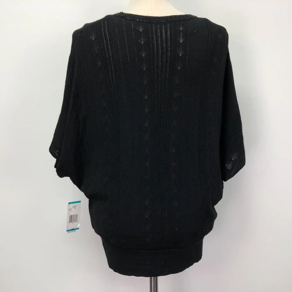 Jones New York Top Sweater 0X Women's Black Cream‎ Beaded NWT